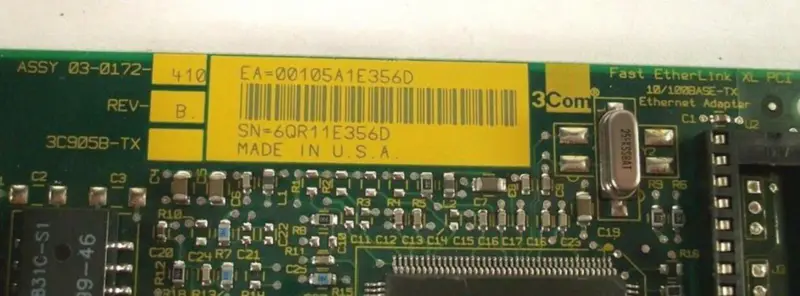 3Com Fast EtherLink XL PCI 3C905B-TX 03-0172-410 REV B 10/100BASE-TX ethernetový adaptér