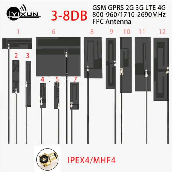 5G 4G 3G 2G GSM LTE NB-IoT plné pásmo interní modul PCB anténa IPEX rozhraní vysoký zisk 8dbi RG1.13 12cm kabel 600-6000MHz