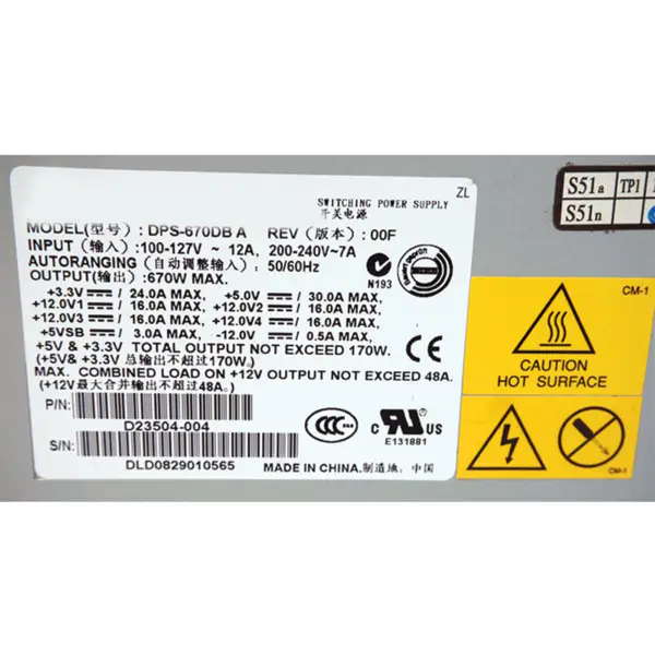 Pro průmyslový počítačový serverový zdroj DELTA DPS-670DB A D23504-004 ve věži