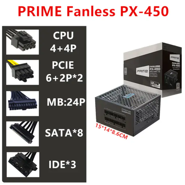 Napájecí zdroj pro Seasonic Full Modular 80plus Titanium Zero Noise Without Fan 450W Power Supply PRIME Fanless PX-450