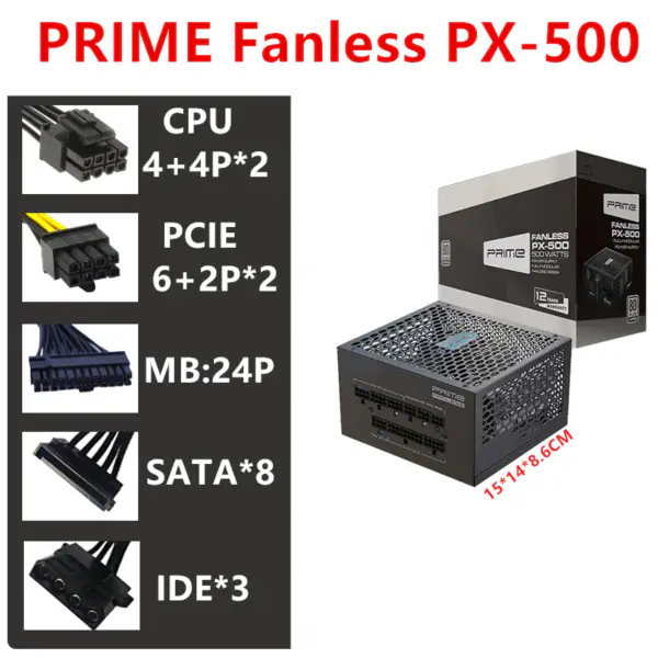 Seasonic Full Modular 80plus Titanium Zero Noise Bez ventilátoru 500W napájecí zdroj PRIME Fanless PX-500