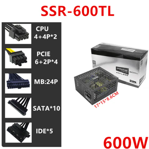 Zdroj napájení pro Seasonic 80plus Titanium Zero Noise Without Fan 600W Spínaný zdroj PRIME Fanless TX-600 SSR-600TL