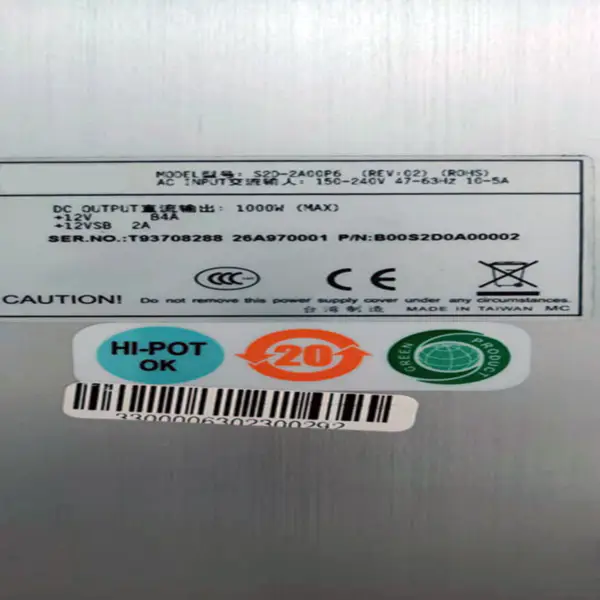 Zdroj napájení pro Zippy/Emacs CRPS 1000W spínaný zdroj S2D-2A00P6 B00S2D0A00002 T93708288 26A970001
