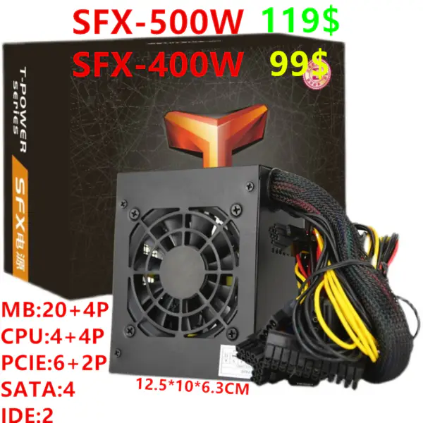 Zdroj napájení pro Metalfish SFX s jmenovitým výkonem 500W/400W ve špičce 600W/500W Spínaný zdroj SFX-500W SFX-400W