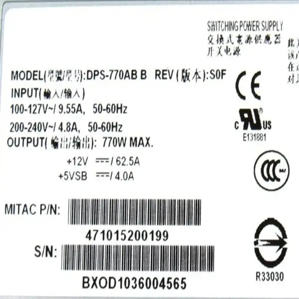 Zdroj napájení pro Lenovo R515 R525 770W spínaný zdroj DPS-770AB B