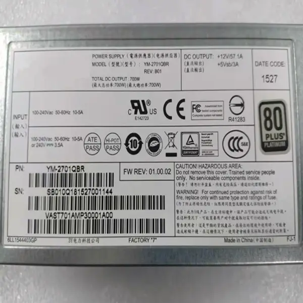 Zdroj napájení pro FSP 80plus Platinum Quanta D51PC-1U D52T-1U 700W spínaný zdroj YM-2701QBR