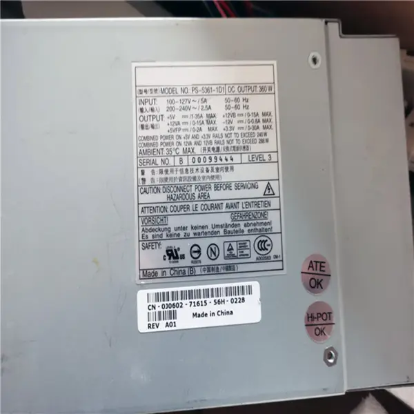 Zdroj napájení pro Dell 450 360W spínaný zdroj PS-5361-1D1 J0602 2P222