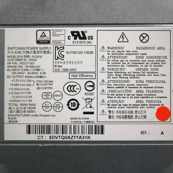 Pro HP Pavilion 500 110 ATX napájecí zdroj 180W 742317-001 PCD010