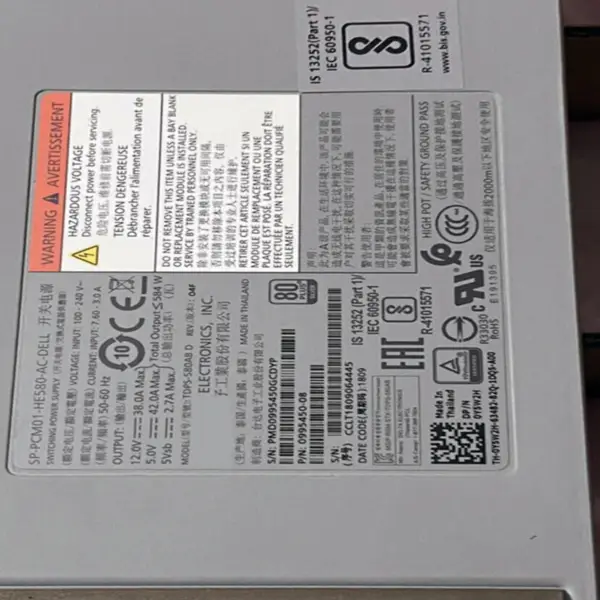 Zdroj napájení pro DELL SC2020 SC4020 584W spínaný zdroj TDPS-580AB D 0Y5W2H SP-PCM01-HE580-AC-DELL