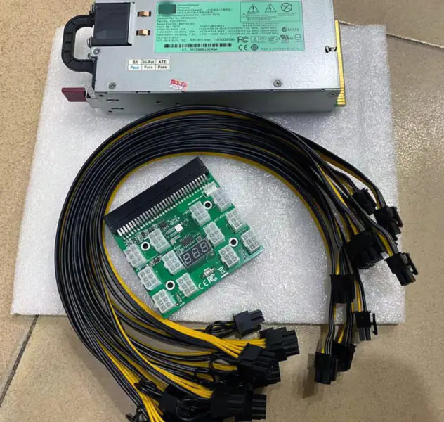 1200W serverový zdroj napájení 490594-001 438203-001 498152-001 HSTNS-PL11 + rozbočovací deska + 12ks PCIe 6Pin na 6+2Pin kabel
