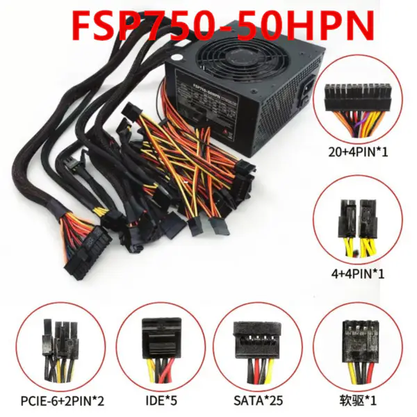 Napájecí zdroj pro FSP s podporou 25 pozic pro vícebitové pevné disky a duální grafickou kartu SATA*25 750W napájecí zdroj FSP750-50HPN