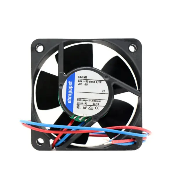 Rozměry 60 x 60 x 25 mm 24 V DC průtok vzduchu 43m3/h 5600 ot/min 614NH ebmpapst chladicí ventilátor