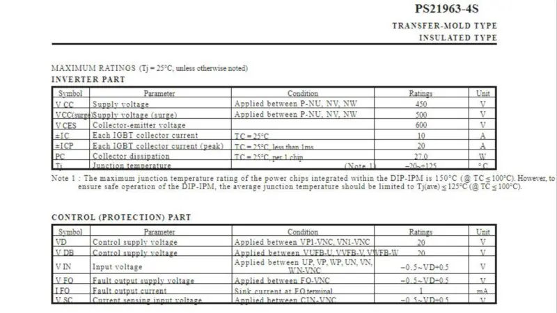 Mitsubishi IGBT PS21963-4S PS219634S