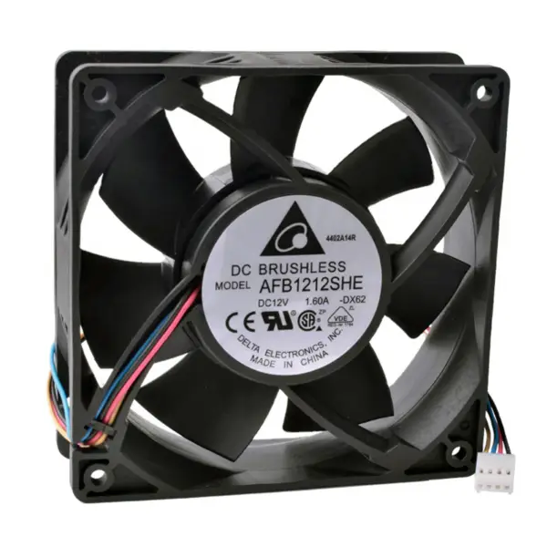 Originální axiální chladicí ventilátor Delta AFB1212SHE 12038 120*120*38mm 12VDC 12,6W 1,25A 190CFM 4100RPM s kuličkovými ložisky