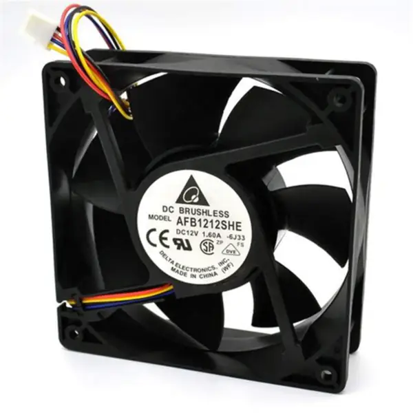 Originální axiální chladicí ventilátor Delta AFB1212SHE 12038 120*120*38mm 12VDC 12,6W 1,25A 190CFM 4100RPM s kuličkovými ložisky