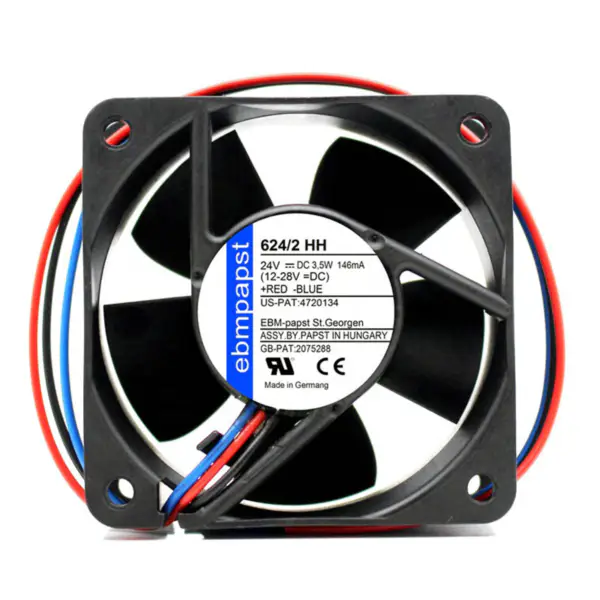 Ebmpapst 624/2HH 6025 24VDC 3,5W 33CFM 8200RPM Axiální chladicí ventilátor s kuličkovými ložisky pro odvod tepla z modulu skříňové jednotky