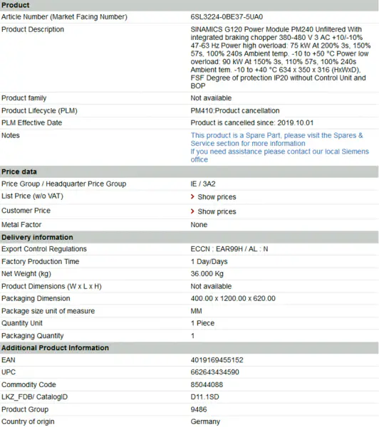 6SL3244-0BB12-1BA1 6SL32440BB121BA1