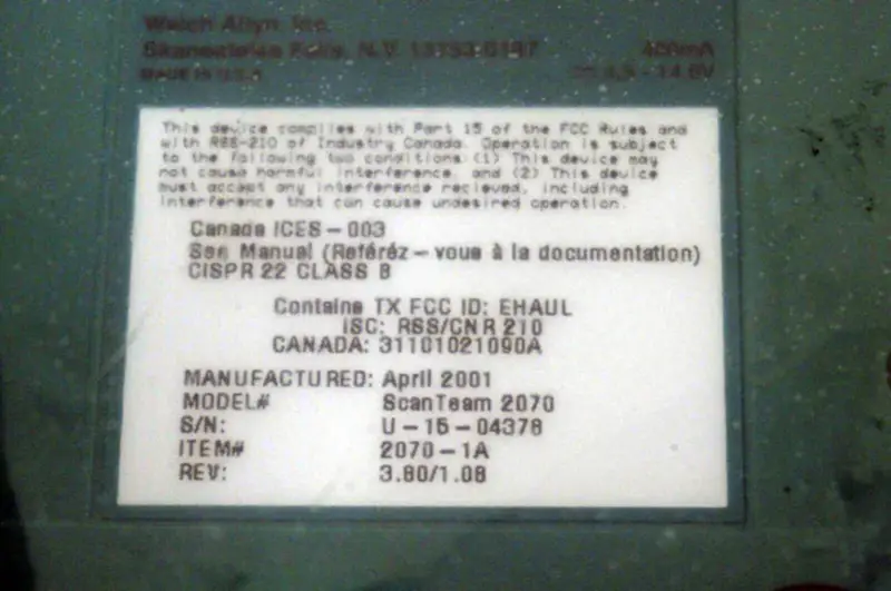 WELCH ALLYN SCANTEAM 2070-1A
