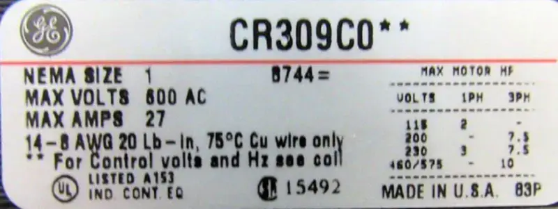 GENERAL ELECTRIC CR309C0