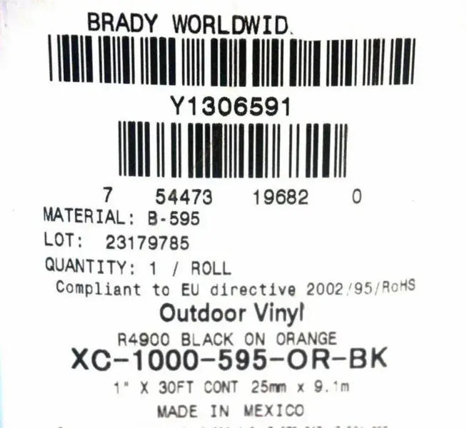 BRADY XC-1000-595-OR-BK