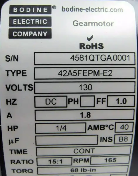 BODINE ELECTRIC 42A5FEPM-E2