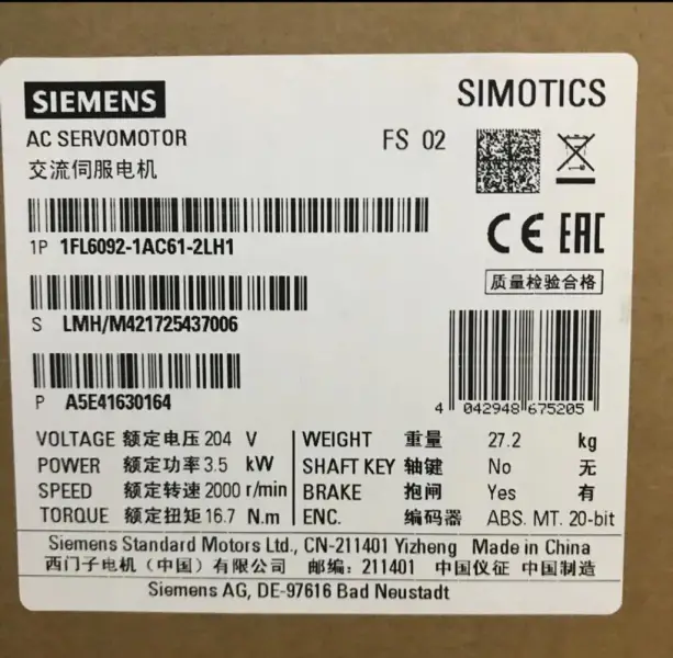 Servomotor Siemens 1FL6092-1AC61-2LH1