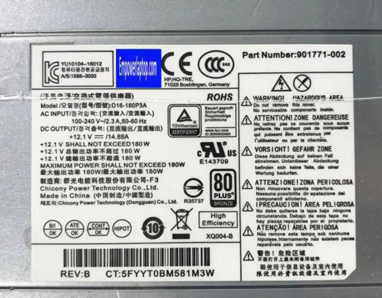 HP 280 390 G3 G4 180W D16-180PA2A D16-180P3A 901763-002 D16-180P3A PCH023 D16-180P1B 901771-002 Napájecí zdroj