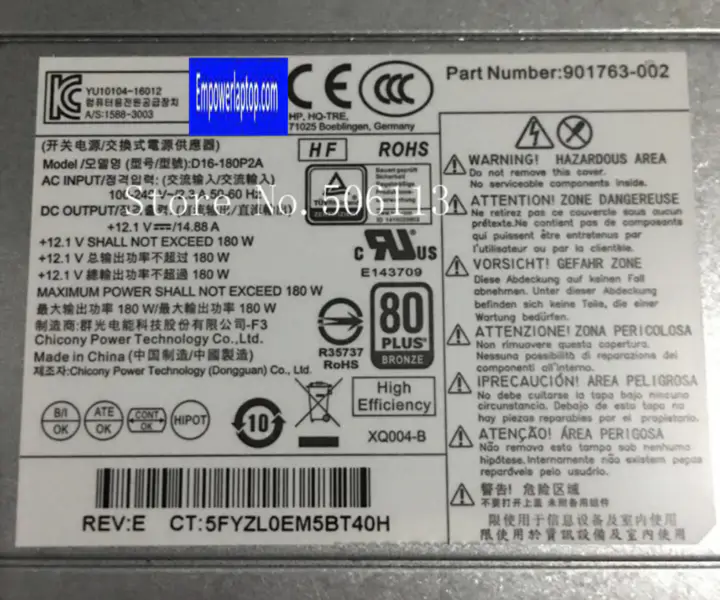 HP 280 390 G3 G4 180W D16-180PA2A D16-180P3A 901763-002 D16-180P3A PCH023 D16-180P1B 901771-002 Napájecí zdroj