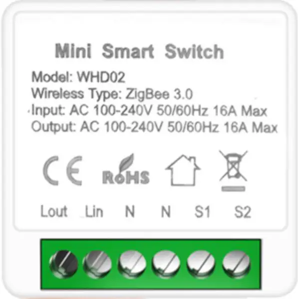 Aubess Tuya Zigbee 10A Mini Smart Switch Hlasové ovládání 2cestné