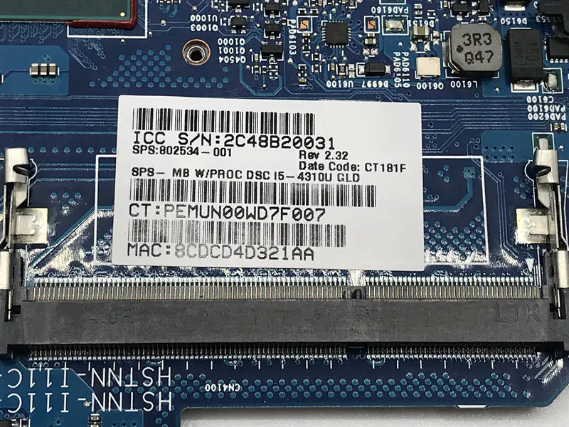 HP 802534-001 802534-501 802534-601 6050A2559101-MB-A03 Základní deska SR1EE I5-4310U
