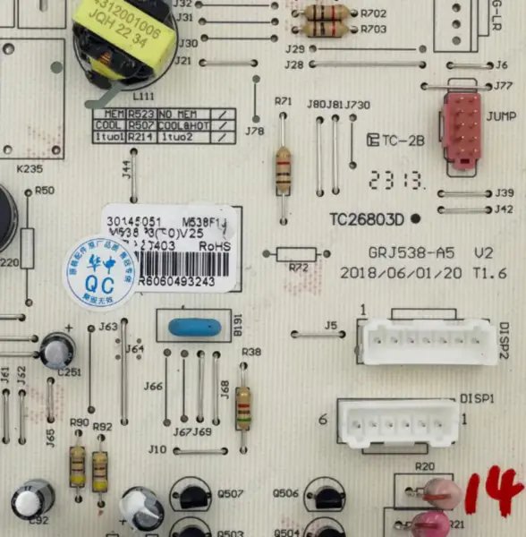 Řídicí deska vnitřní jednotky klimatizace Gree M538F1J Obvod PCB 30145051