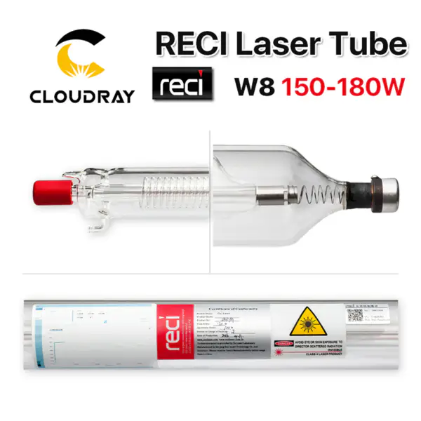 Reci W8 150W CO2 laserová trubice Dřevěný kufřík Box Balení Délka 1850 Dia. 90 mm pro CO2 laserový gravírovací stroj S8 Z8
