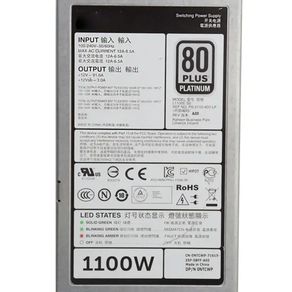 Pro server DELL R620 R720 R820 T620 Napájecí zdroj 1100W NTCWP GYH9V