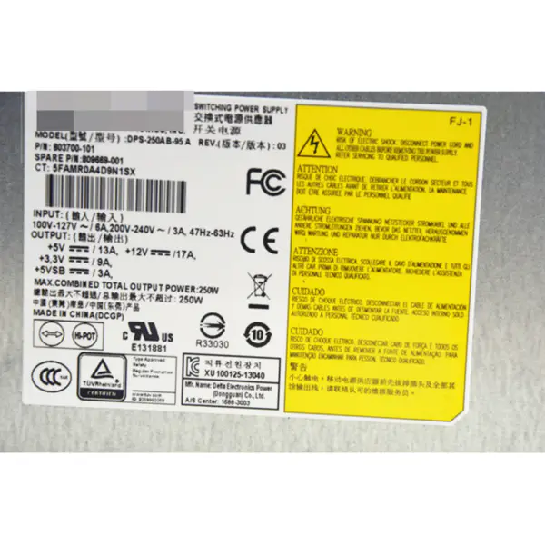Pro HP DL320e Gen8 v2 Napájecí zdroj 250W 803700-101 DPS-250AB-95 A 809669-001