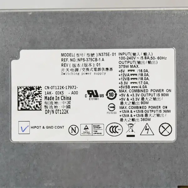 360w serverový zdroj pro DELL PowerEdge T310 N375E-01 DP/N:0T122K