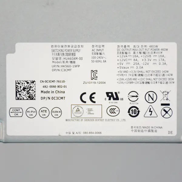 Pro dokovací stanici grafické karty DELL Alienware Napájecí zdroj HU460AM-00 DP/N:C3CMT 460W