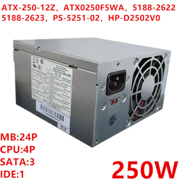 Zdroj napájení pro HP DX2718 2310 DX2318 250W napájecí zdroj ATX-250-12Z ATX0250F5WA 5188-2623 PS-5251-02 HP-D2502V0 PS-5251-08