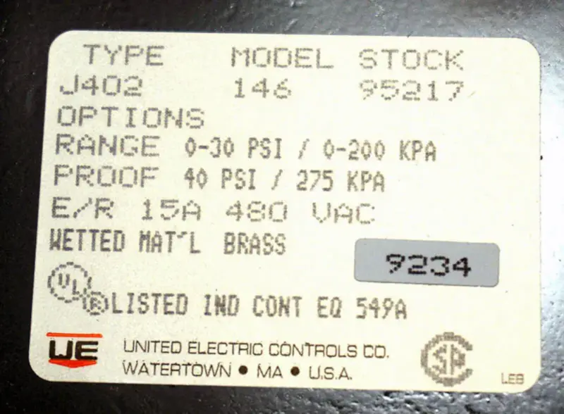 UNITED ELECTRIC J402-146