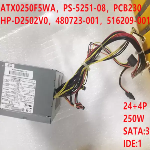 Zdroj napájení pro HP DX2718 DX2310 DX2318 DX2710 250W napájecí zdroj ATX0250F5WA PS-5251-08 PCB230 HP-D2502V0 480723/516209-001