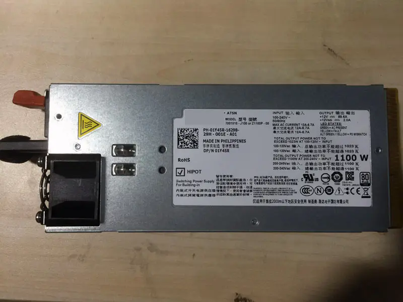 1Y45R 01Y45R Redundantní napájecí zdroj 1100 W pro servery PowerEdge R510 R810 R815 R910 T710