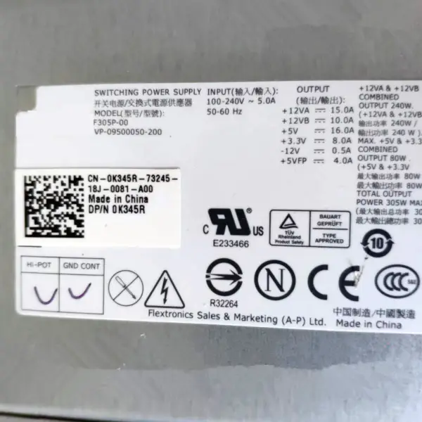Dell 980 D3100 5100 5150 9100 320 330 360 520 620 745 755 MT 305W Napájecí zdroj h305P-00 H305N-00 N305P/L305P-01