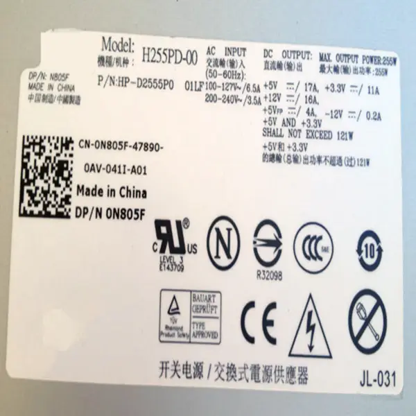 Zdroj napájení pro Dell 380 760 780 980 760 915 255W napájecí zdroj D255ED-00 N255PD-00 B255PD-00 H255PD-00 L305P-01 F305P-00