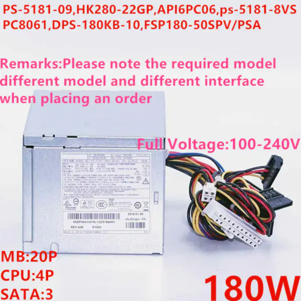 Zdroj napájení pro Lenovo 2404 2409 PS-5181-07 FSP180-50SPV FSP180-50HPC AP16PC06 PS-5181-8VF FSP180-60SPV DPS-180KB-5B