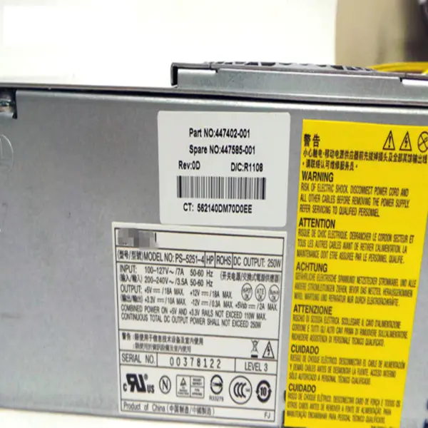 Zdroj napájení pro HP 2700 2708 2710 2718 2810 2818 250W napájecí zdroj 447402-001 PS-5251-4 TFX0250D5W TFX0250P5WB TFX0250F5WA