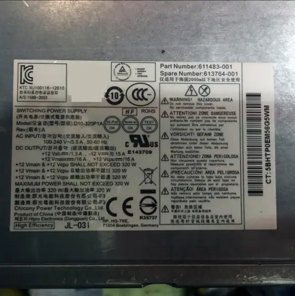 Zdroj napájení pro HP 8000 8080 8100 8180 8200 8280 8300MT 320W napájecí zdroj D10-320P2A PS-4321-9HA PS-4321-9HP D12-320P1B