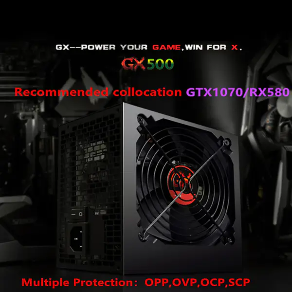 Zdroj pro značku Huntkey ATX INTEL AMD Dorsal line Broad silence 1080GPU 500W Spínaný zdroj GX500