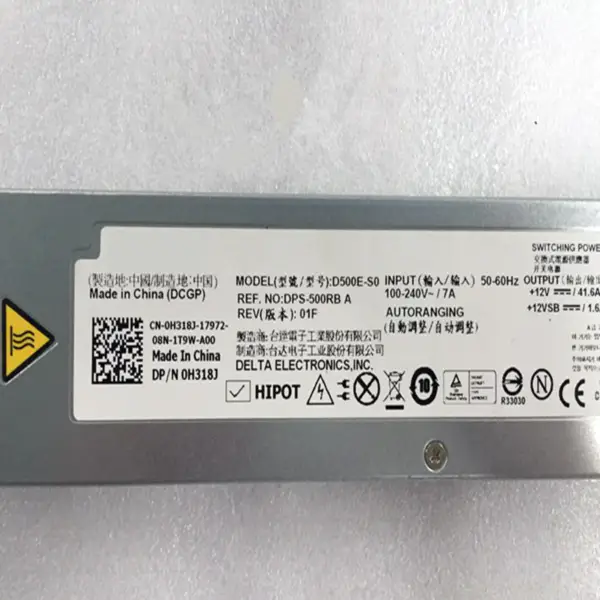 Dell PowerEdge R410 500W spínaný zdroj napájení A500E-S0 D500E-S0 60FPK H318J MHD8J DPS-500RB-A AA25720L