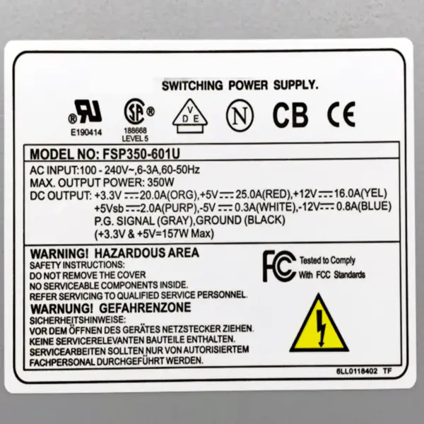 Spínaný zdroj FSP -5V 1U 350W FSP350-70MU FSP350-601U