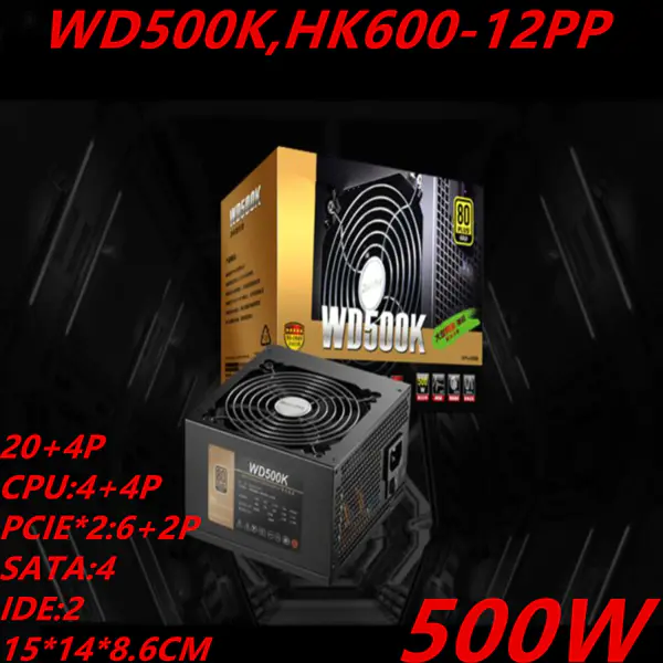 Napájecí zdroj pro značku Huntkey WD500K RTX2070 RX580 80PLUS Gold Mute Počítačový herní zdroj 500W Napájecí zdroj HK600-12PP