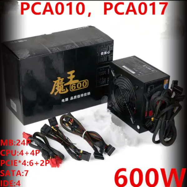 AcBel Devil 600 Polomodulový napájecí zdroj Soutěž pro kuřata Jmenovitý výkon 600 W Špičkový výkon 700 W Napájecí zdroj PCA010 PCA017